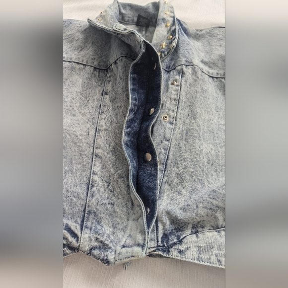 Vtg 80sEunina U.S.A. Acid Wash Jeans Jacket Copped Size L - Picture 10 of 14
